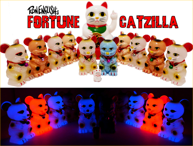 Ron English x BlackBook Toy:mini Fortune Catzilla micro run painted by BBT(Shipped Rondomly)