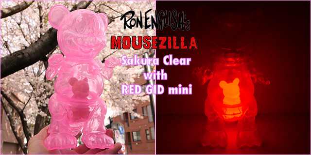 Ron English x BlackBook Toy( ロン・イングリッシュ)　Mousezilla Sakura Clear with RED GID mini